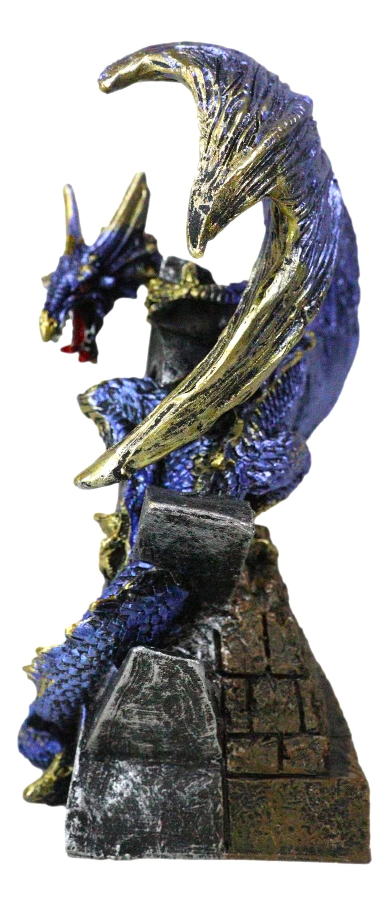 Sky Behemoth Blue And Gold Dragon Guarding Crescent Moon Pentagram Star Figurine - Image 2