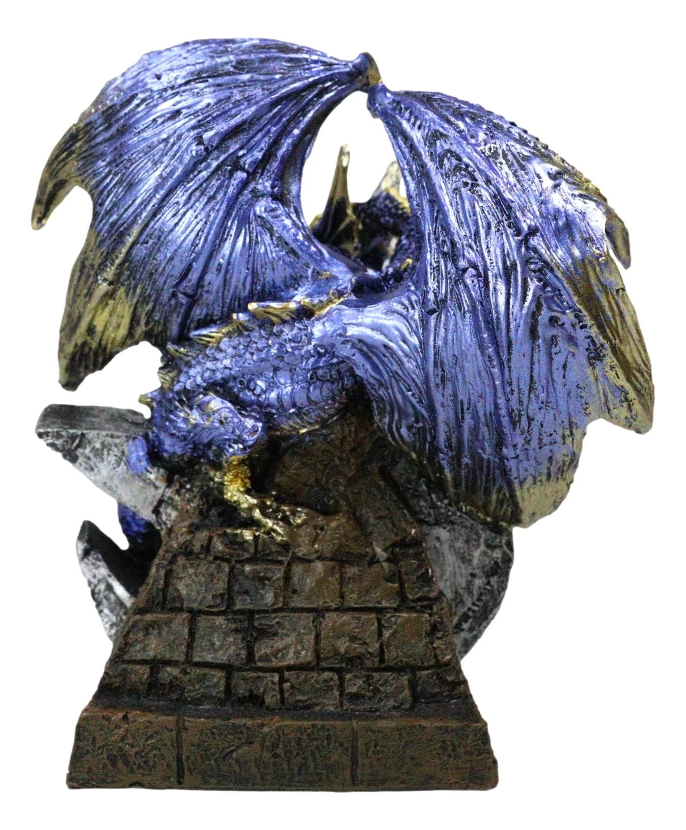 Sky Behemoth Blue And Gold Dragon Guarding Crescent Moon Pentagram Star Figurine - Image 4