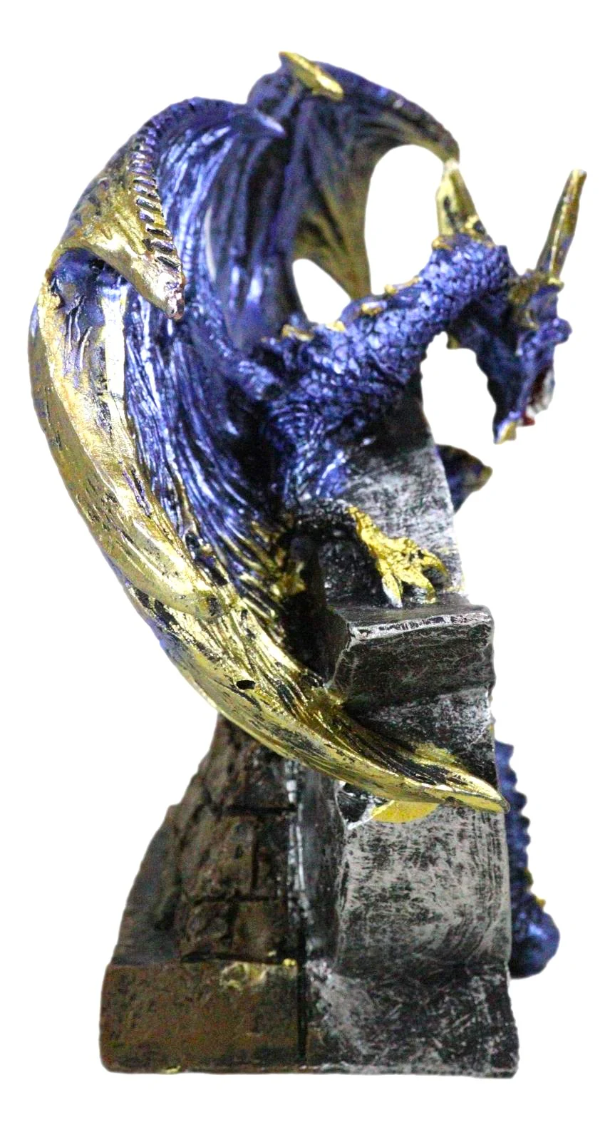 Sky Behemoth Blue And Gold Dragon Guarding Crescent Moon Pentagram Star Figurine - Image 6