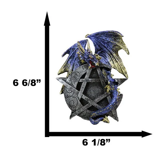 Sky Behemoth Blue And Gold Dragon Guarding Crescent Moon Pentagram Star Figurine - Image 7