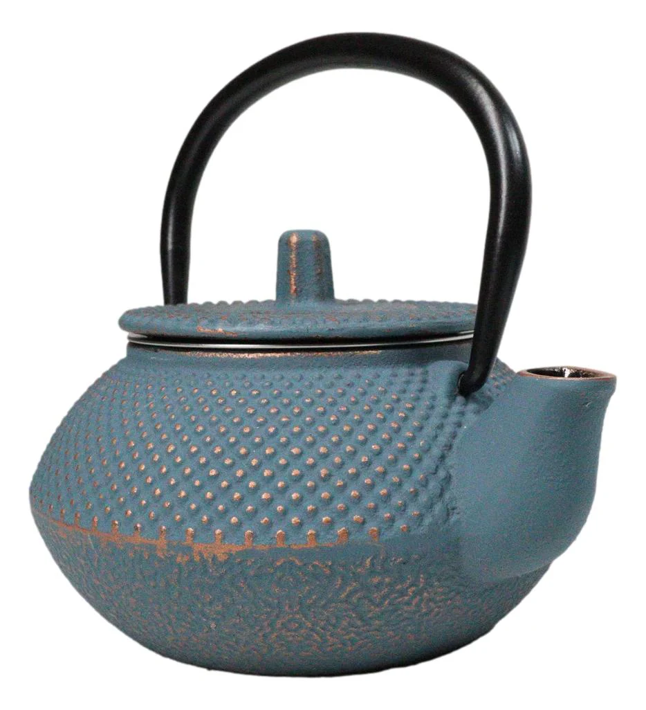 Sky Blue Hobnail Rustic Textured Petite Cast Iron Teapot 10oz Tea Pot - Image 6