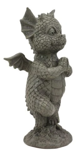 Small Baby Garden Dragon In Zero Gravity Yoga Balance Faux Stone Finish Statue - Image 2