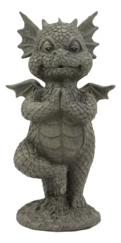 Small Baby Garden Dragon In Zero Gravity Yoga Balance Faux Stone Finish Statue - Image 3