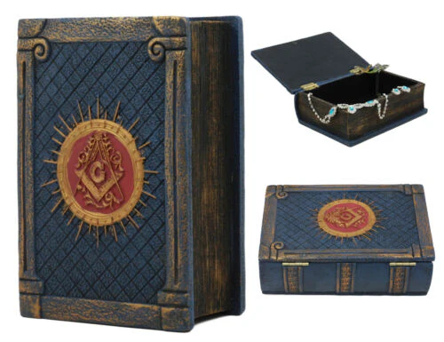 Small Blue Masonic Secret Book Box Freemasonry Square and Compasses Stonemasons - Image 3