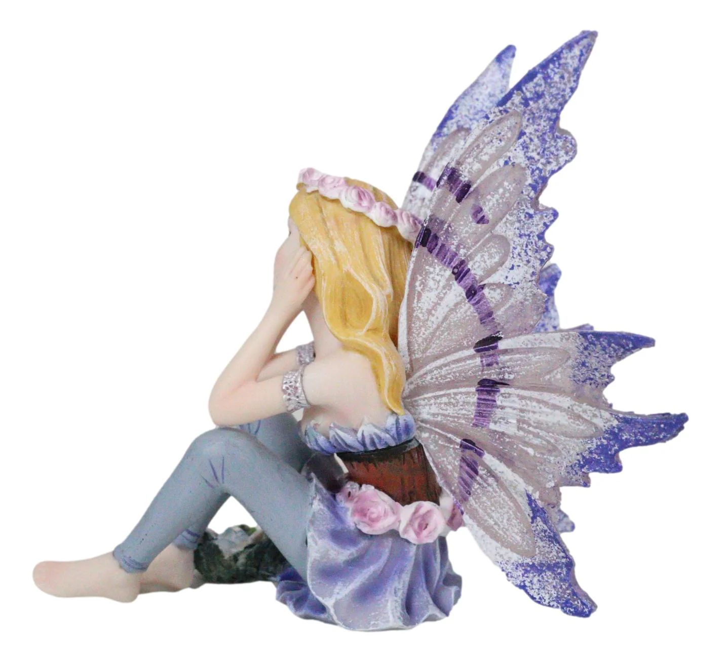 Small Meadowland Tribal Purple Periwinkle Flower Girl Fairy Daydreaming Figurine - Image 2