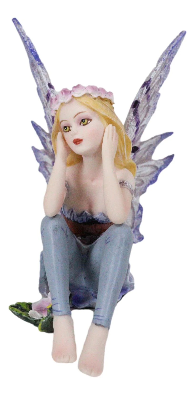 Small Meadowland Tribal Purple Periwinkle Flower Girl Fairy Daydreaming Figurine - Image 3