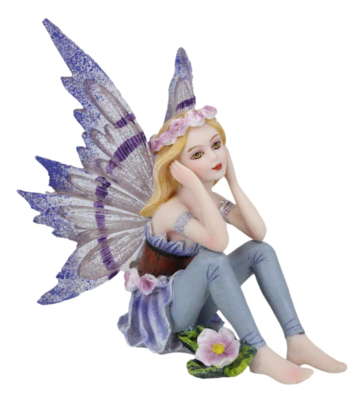 Small Meadowland Tribal Purple Periwinkle Flower Girl Fairy Daydreaming Figurine - Image 5