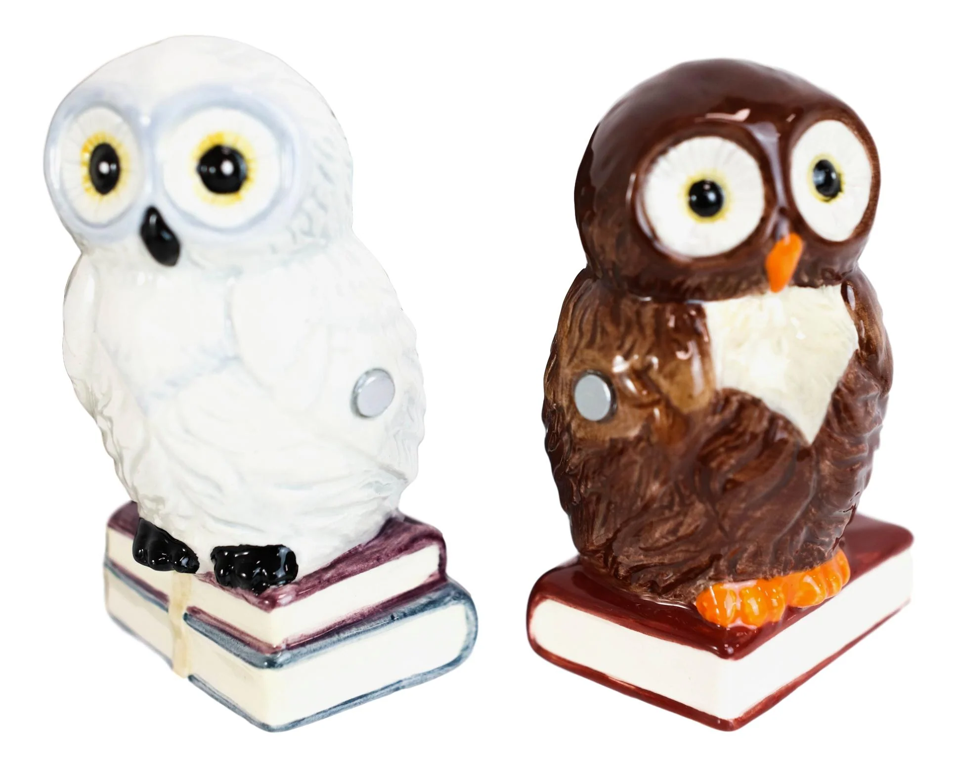 Snow White And Great Horned Brown Owls On Books Ceramic Salt Pepper Shakers Set - Image 2