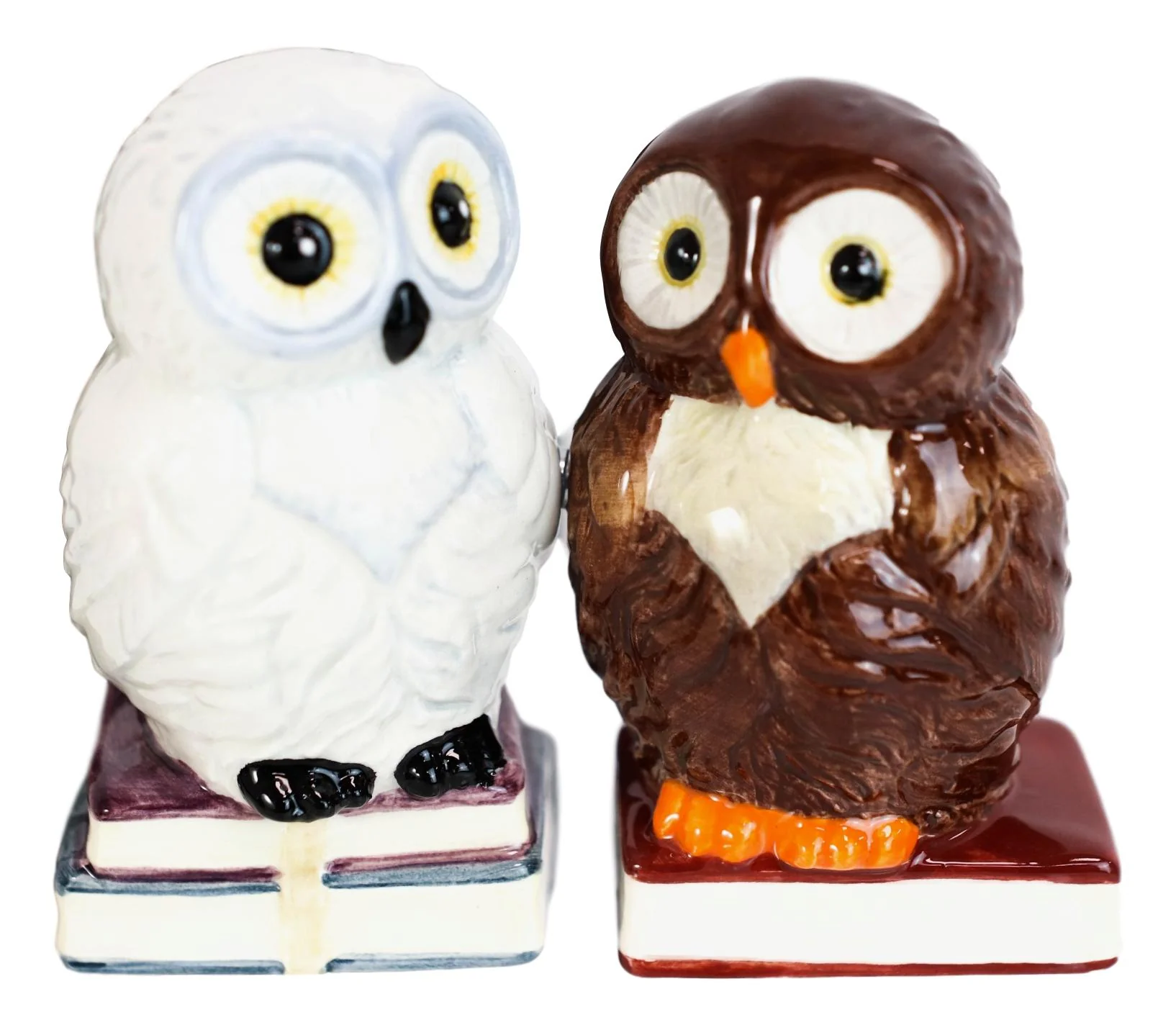 Snow White And Great Horned Brown Owls On Books Ceramic Salt Pepper Shakers Set - Image 3