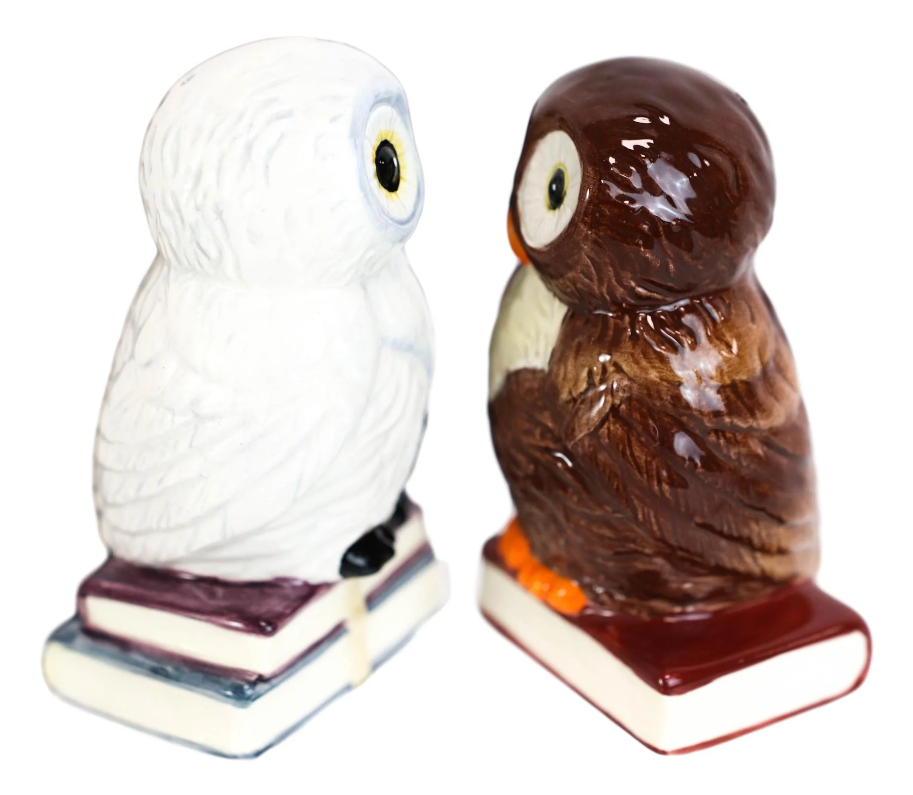 Snow White And Great Horned Brown Owls On Books Ceramic Salt Pepper Shakers Set - Image 4