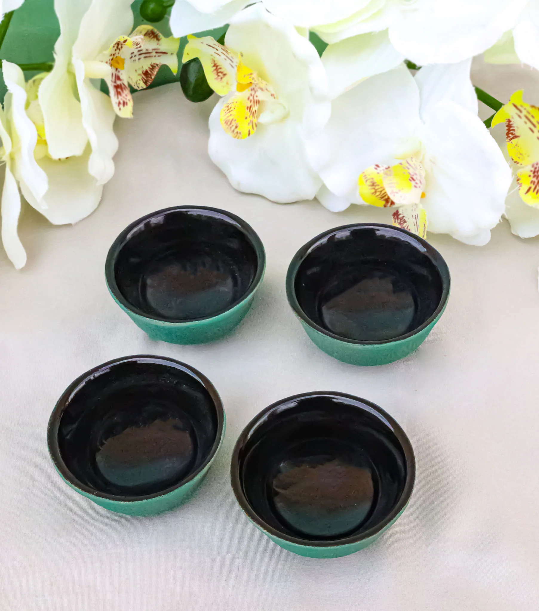 Soft Green Textured Japanese Tetsubin Style Cast Iron Mini Tea Cups Set of 4 - Image 10