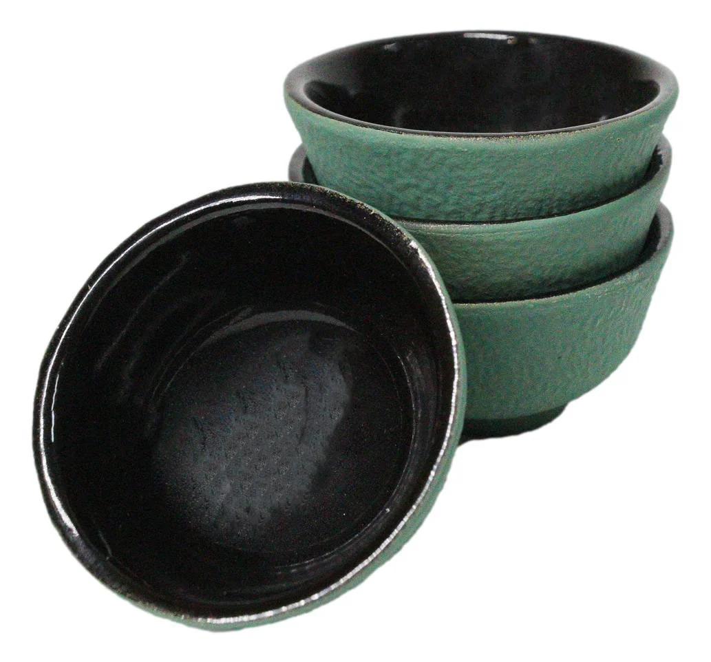 Soft Green Textured Japanese Tetsubin Style Cast Iron Mini Tea Cups Set of 4 - Image 5