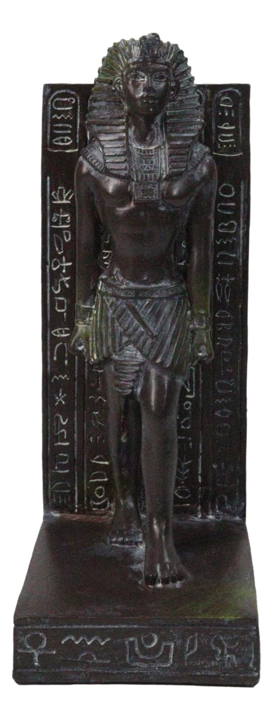 Son of Horus Pharaoh Egyptian King Tut On Hieroglyphic Base Bookends Pair - Image 5