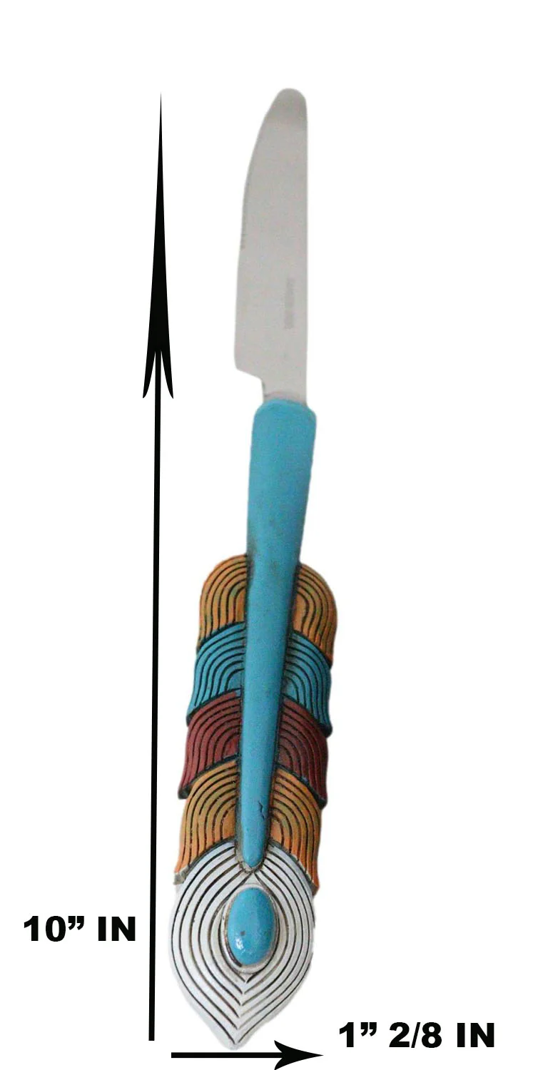 Southwest Chic Indian Turquoise Feather Flatware 4 Spoon Teaspoon Fork Knife Set - Image 2