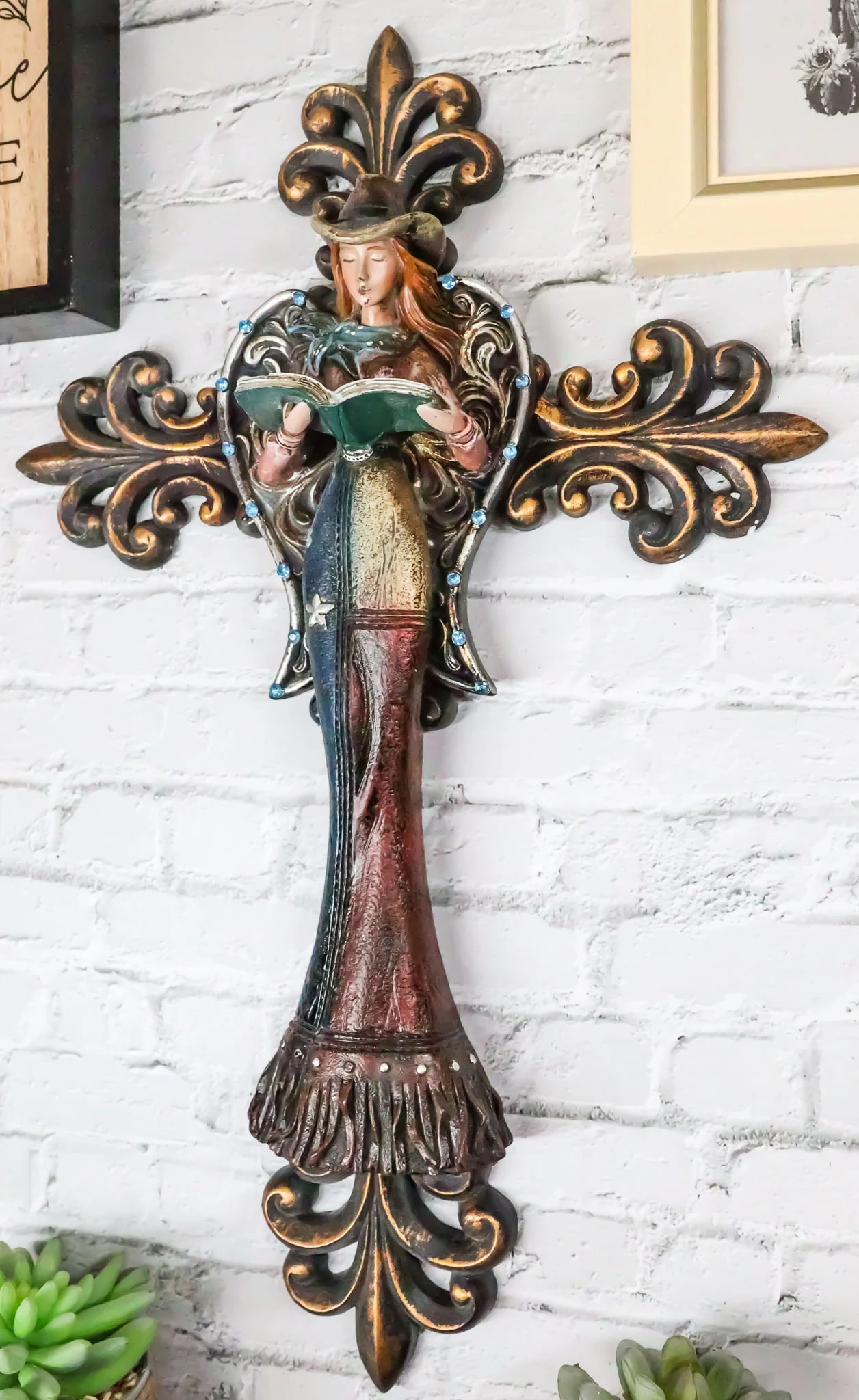 Southwest Rustic Fleur De Lis Texas Western Cowgirl Angel Wall Cross Decor - Image 10