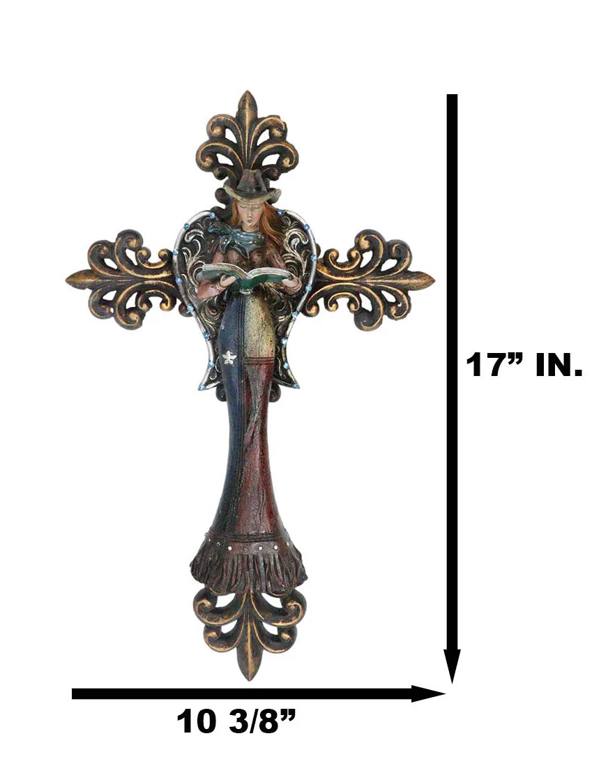 Southwest Rustic Fleur De Lis Texas Western Cowgirl Angel Wall Cross Decor - Image 2