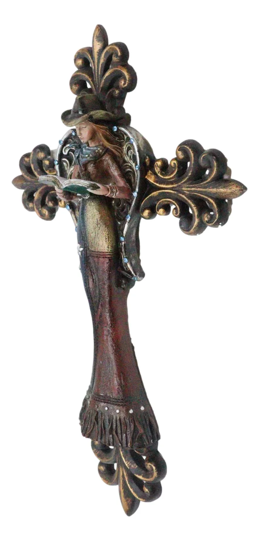 Southwest Rustic Fleur De Lis Texas Western Cowgirl Angel Wall Cross Decor - Image 3