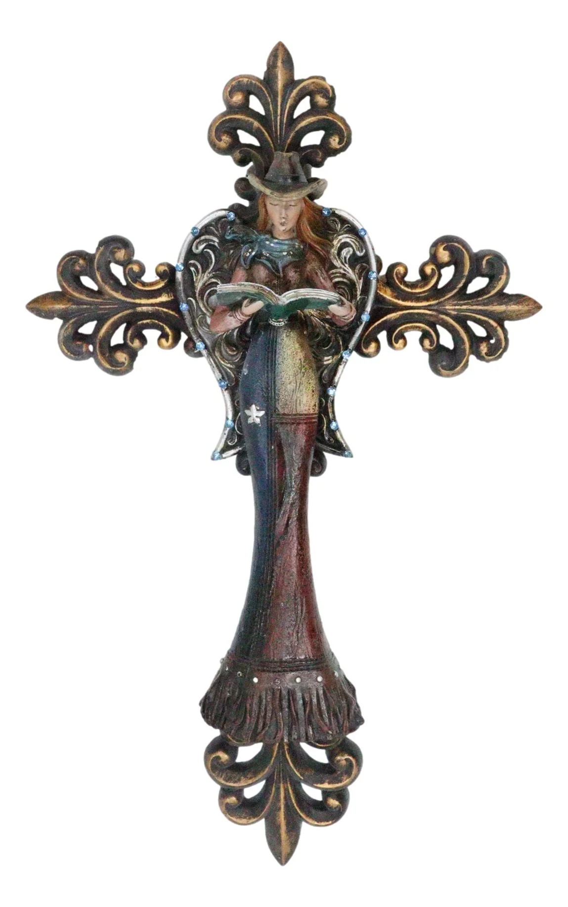 Southwest Rustic Fleur De Lis Texas Western Cowgirl Angel Wall Cross Decor - Image 4