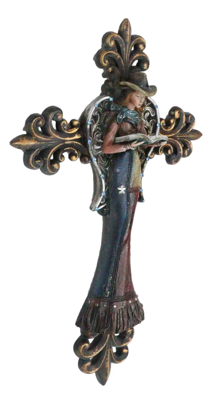 Southwest Rustic Fleur De Lis Texas Western Cowgirl Angel Wall Cross Decor - Image 5