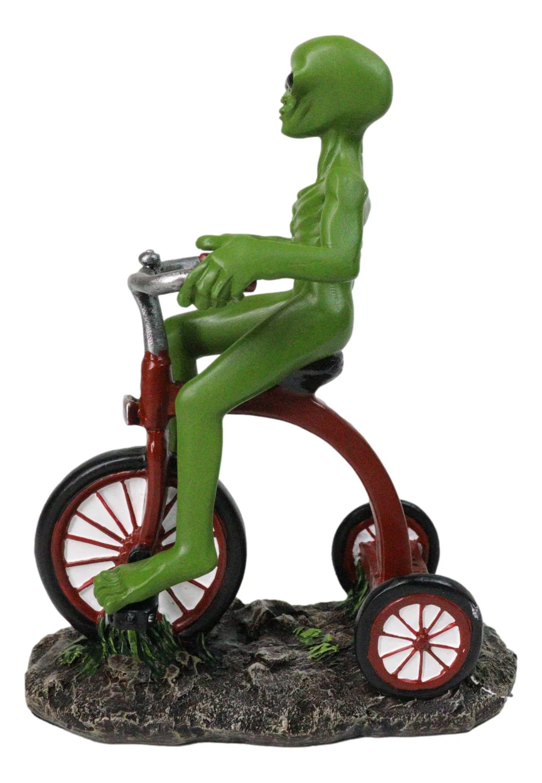 'Space Travel' UFO Green ET Roswell Alien Riding A Red Tricycle Figurine 6.75"H - Image 3