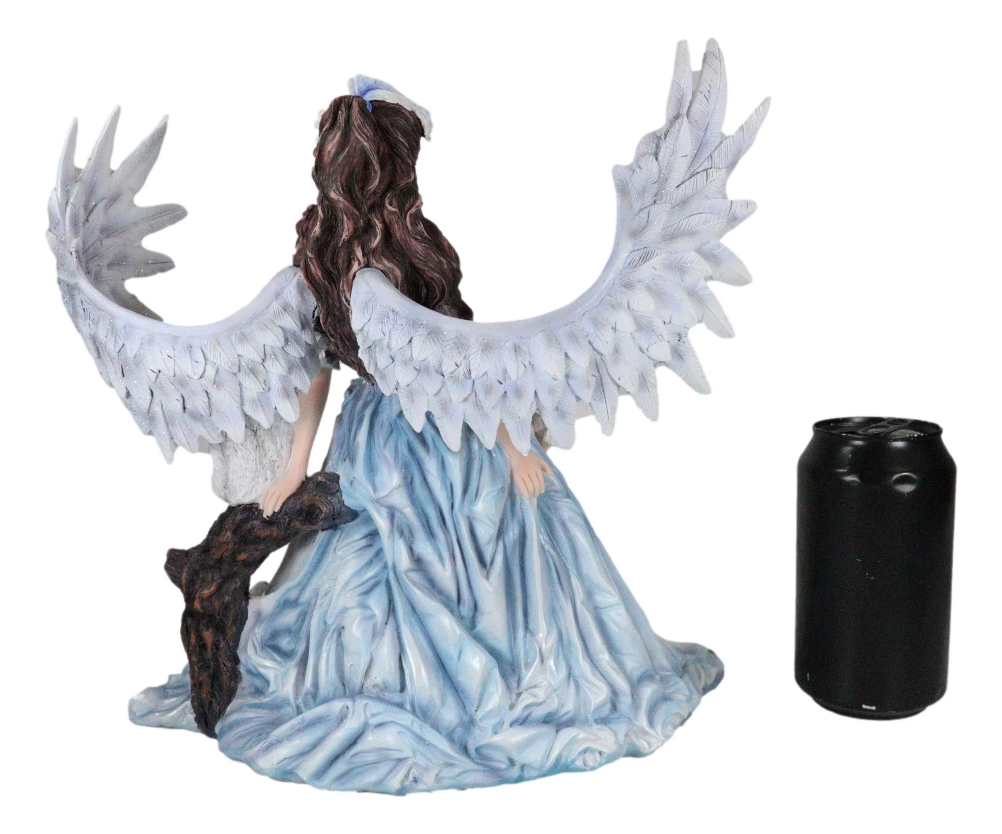 Spirit of Winter Blue Frozen Realm Angel Queen With Doves And White Cat Statue - Image 5