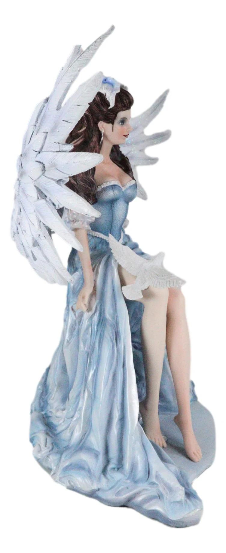 Spirit of Winter Blue Frozen Realm Angel Queen With Doves And White Cat Statue - Image 6