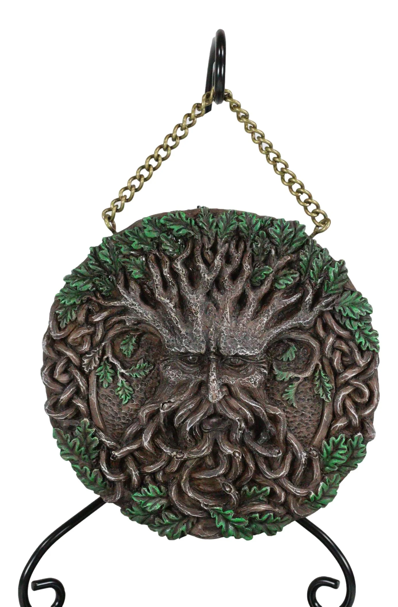Spirit Tree God Ent Celtic Greenman Round Disk Backflow Incense Cone Burner - Image 6