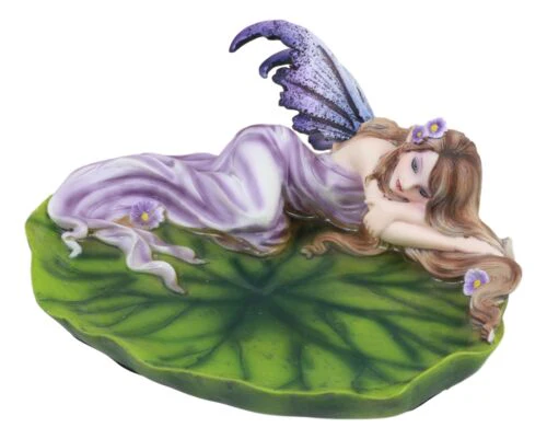 Ebros Starry Night Lavender Fairy Sleeping On Lily Pad Soap Dish Vanity Decor - Image 6