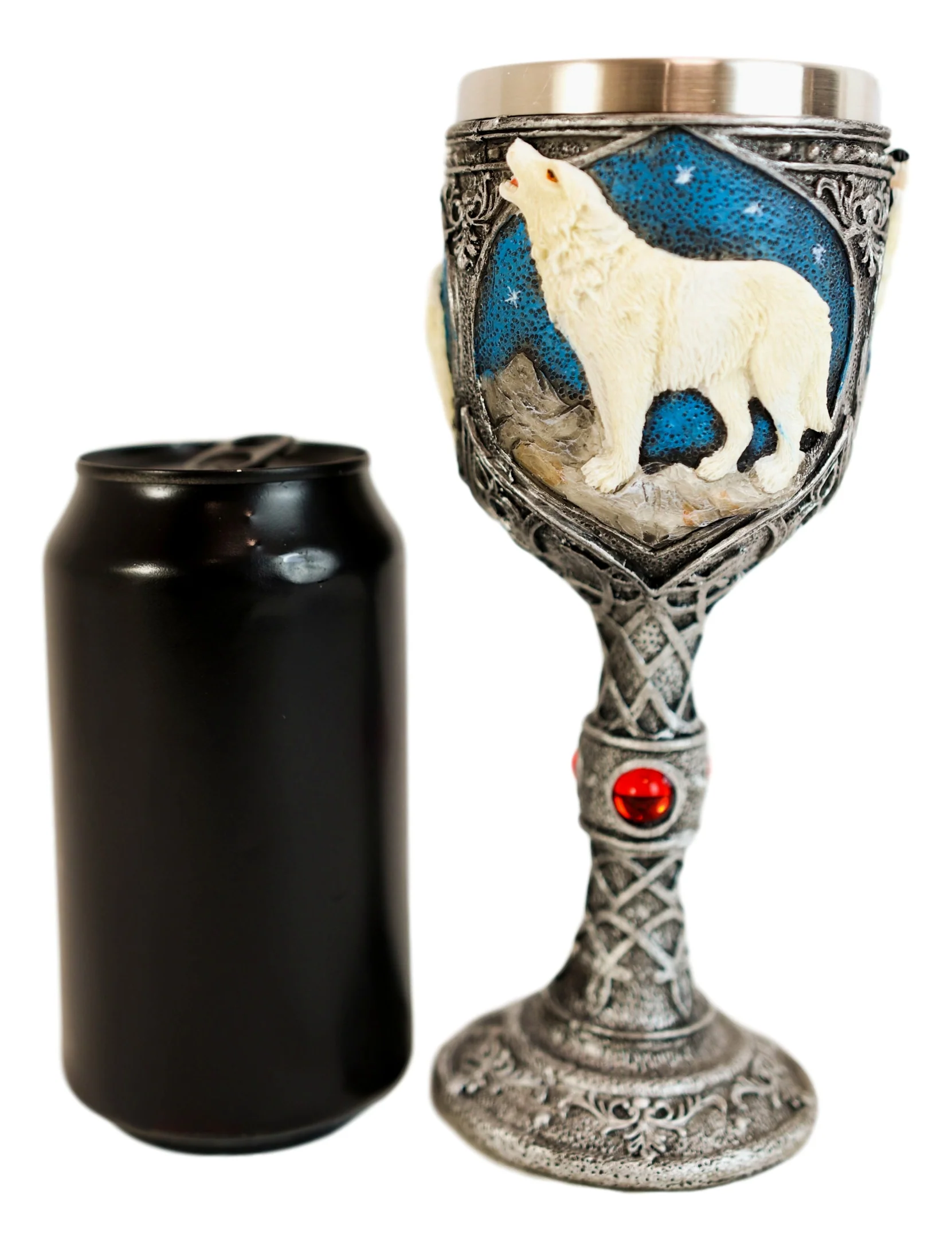 Starry Night Mountains Celtic Howling White Wolf Coffee Mug And Wine Goblet Set - Image 9