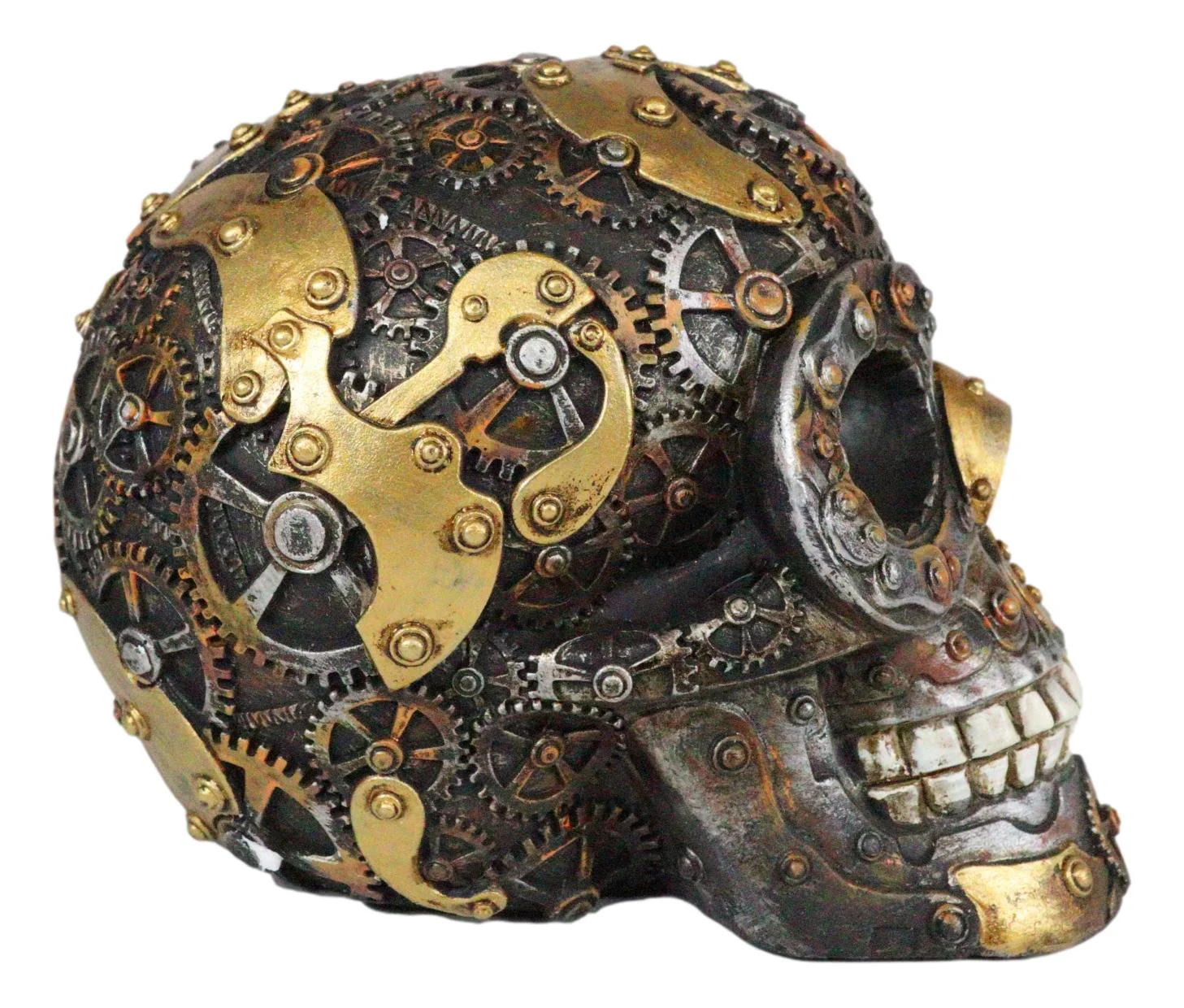 Steampunk Chronosphere Time Machine Geared Clockwork And Chains Skull Figurine - Image 2