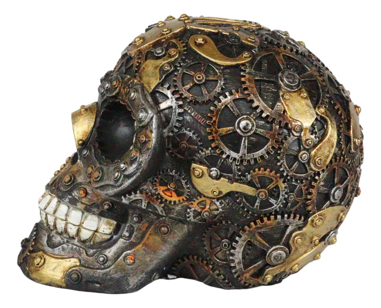 Steampunk Chronosphere Time Machine Geared Clockwork And Chains Skull Figurine - Image 3