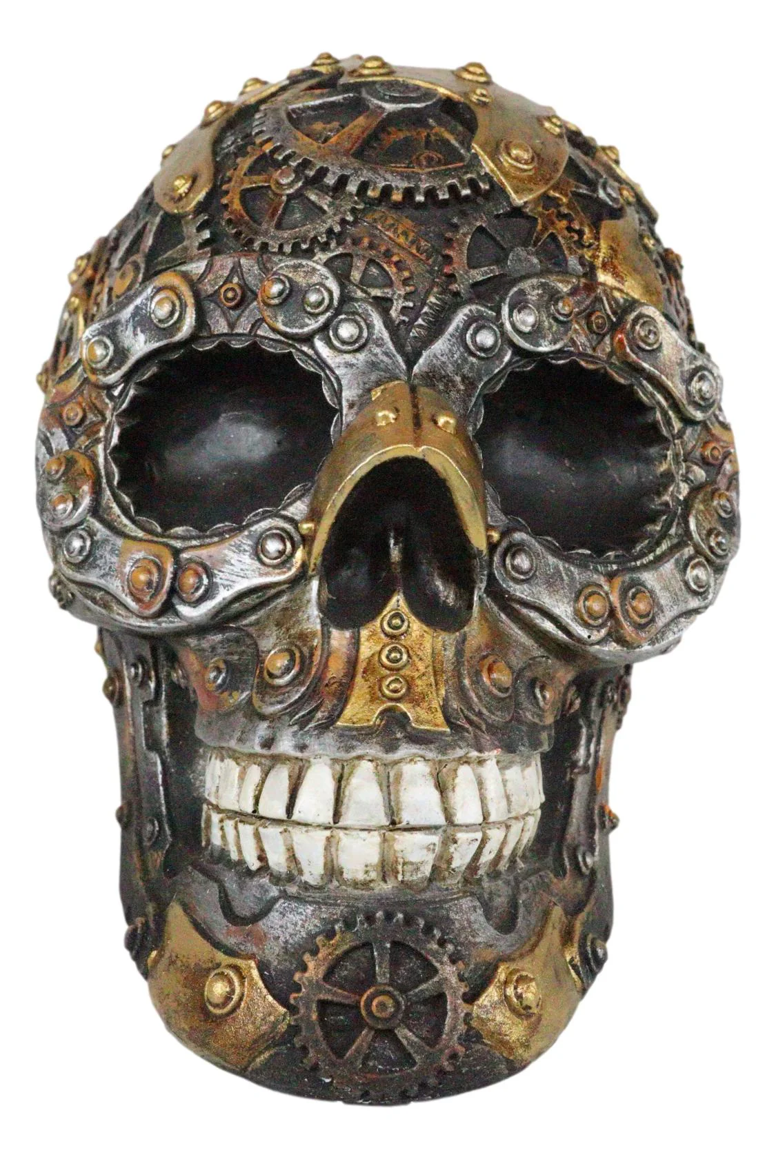 Steampunk Chronosphere Time Machine Geared Clockwork And Chains Skull Figurine - Image 4