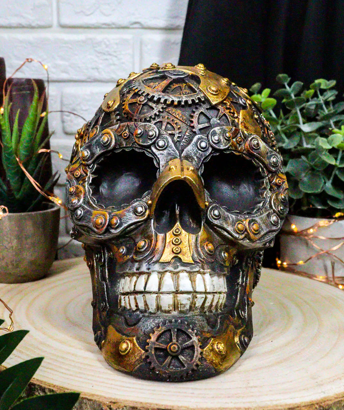 Steampunk Chronosphere Time Machine Geared Clockwork And Chains Skull Figurine - Image 6