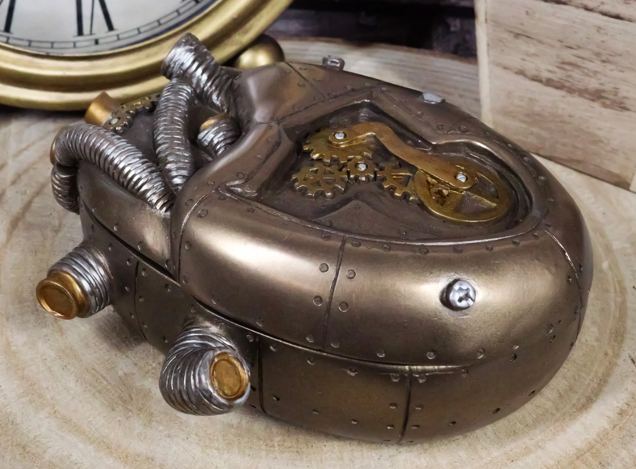 Steampunk Dragon Heart Gear Pulse Radioactive Fire Engine Jewelry Box Figurine - Image 10