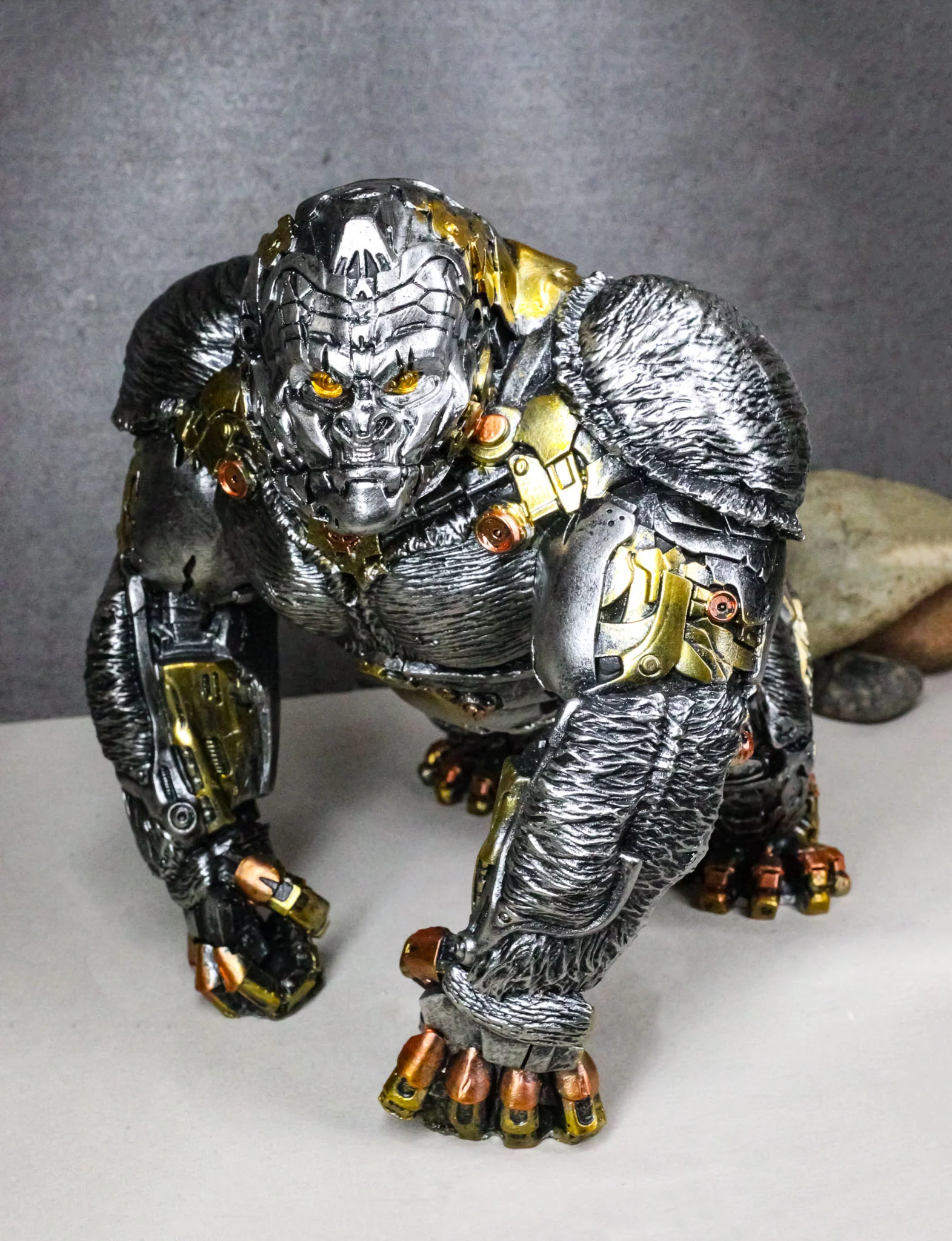 Steampunk Gearwork Cyborg Metallic Primate Silverback Gorilla Kong Figurine - Image 9