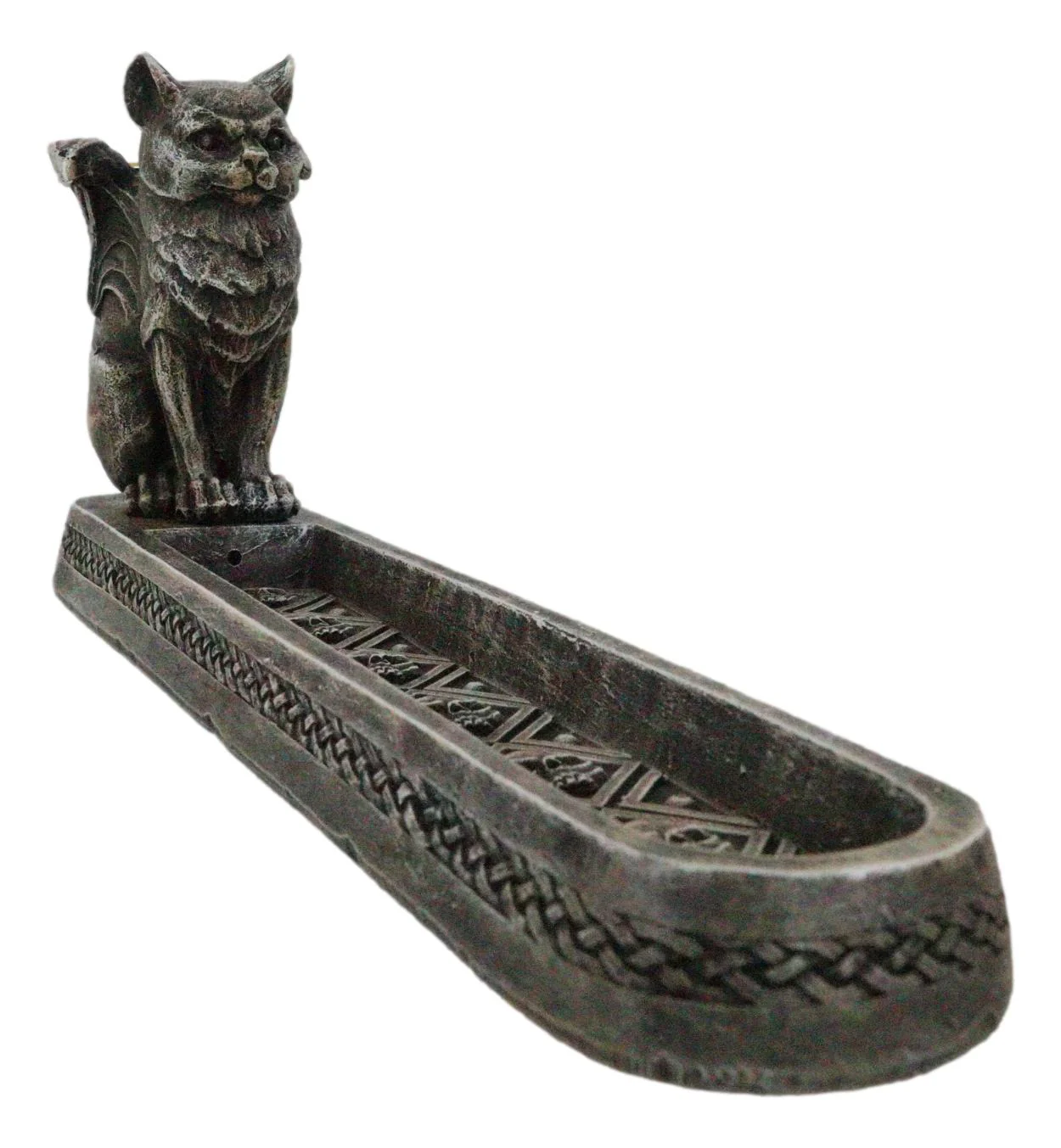 Stoic Angel Winged Cat On Celtic Knotwork Incense And Candle Holder Figurine - Image 3