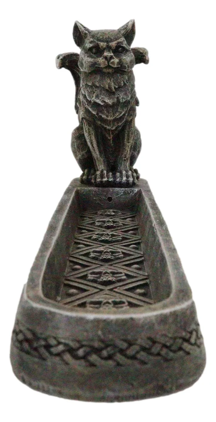Stoic Angel Winged Cat On Celtic Knotwork Incense And Candle Holder Figurine - Image 6