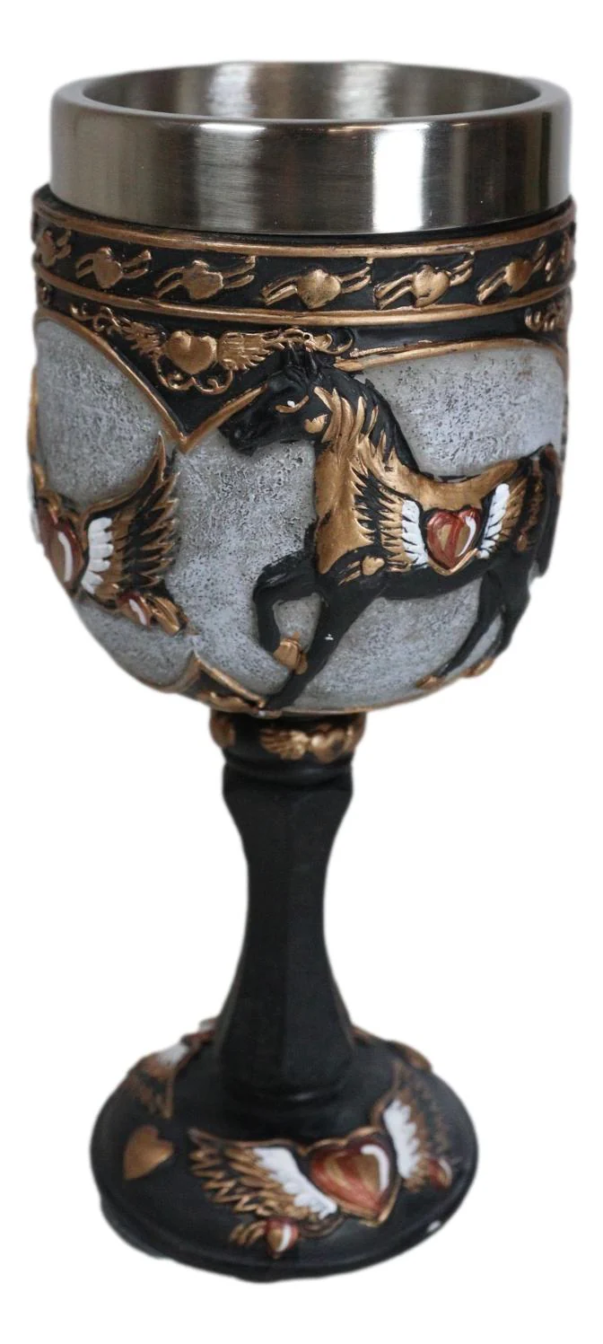 Trail Of Painted Ponies Heart Of Gold Pony Horse With Winged Heart Wine Goblet - Image 6