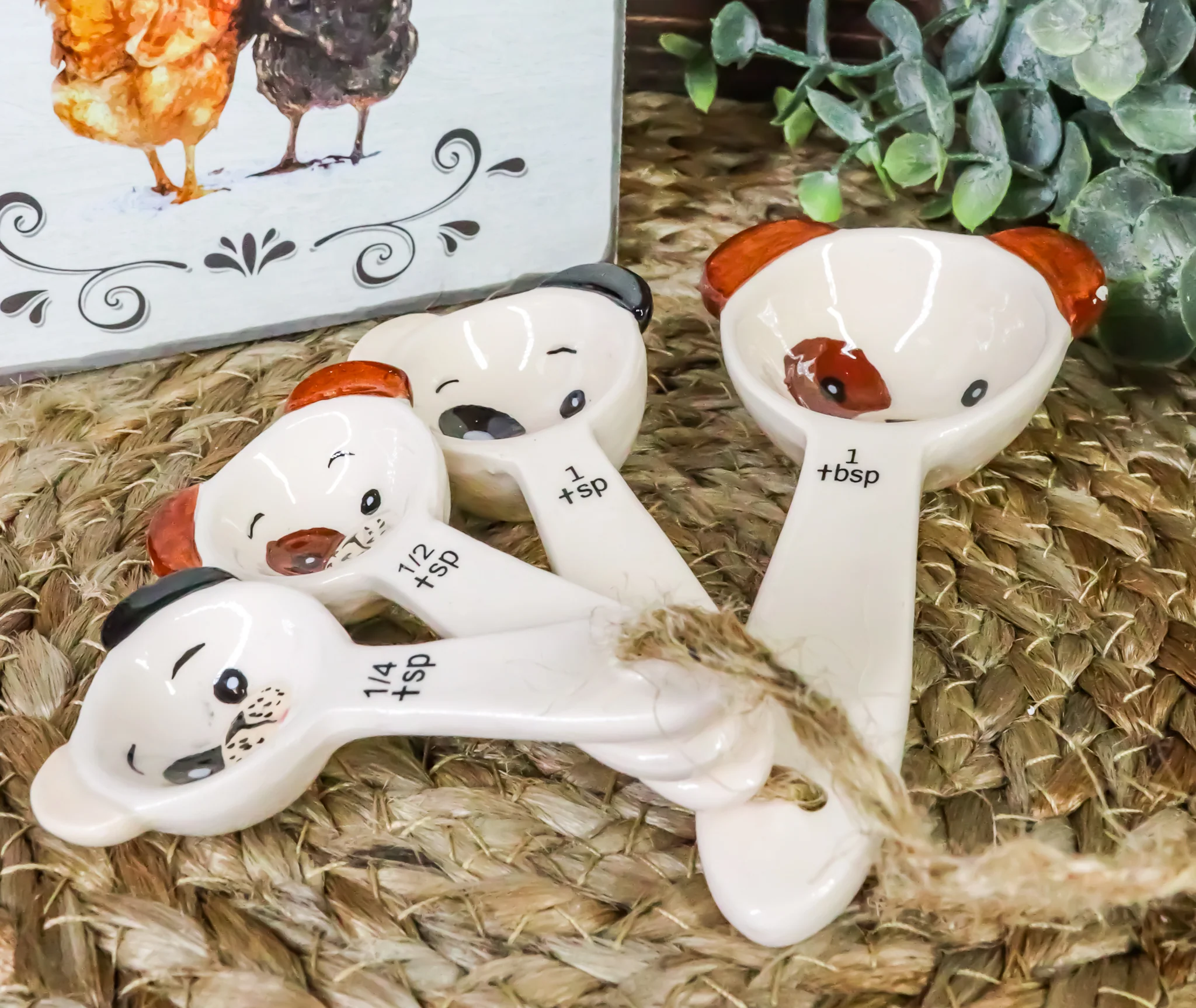 Tramp Mutt Dog Puppies Face Ceramic Stackable Kitchen Measuring Spoons Set - Image 10
