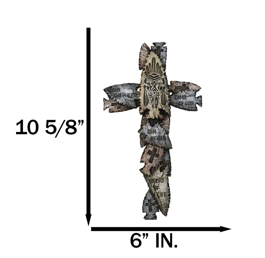 Tribal Indian Faux Arrowhead Stones Lamb of God Good Shepherd Wall Cross Plaque - Image 2
