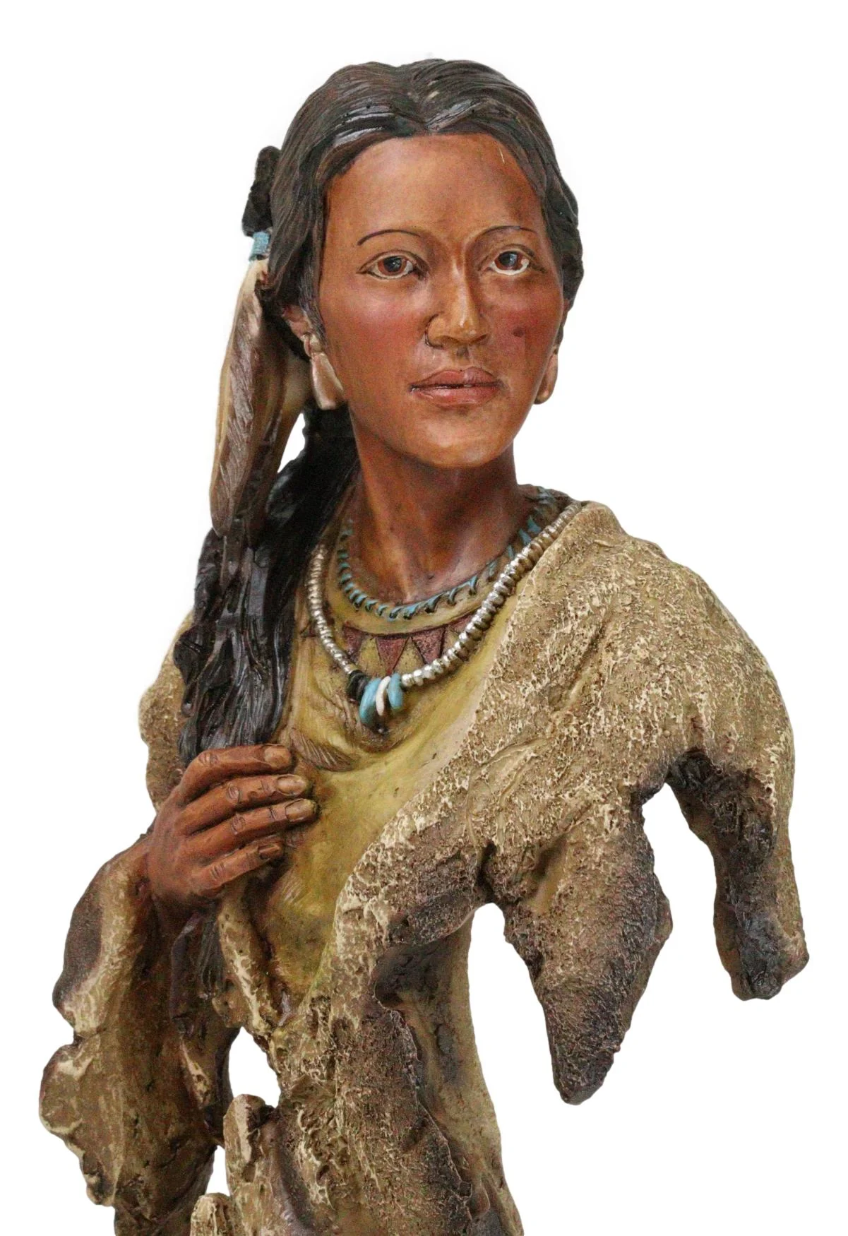 Tribal Native American Indian Lady Princess with Eagle Feathers Bust Figurine - Image 7