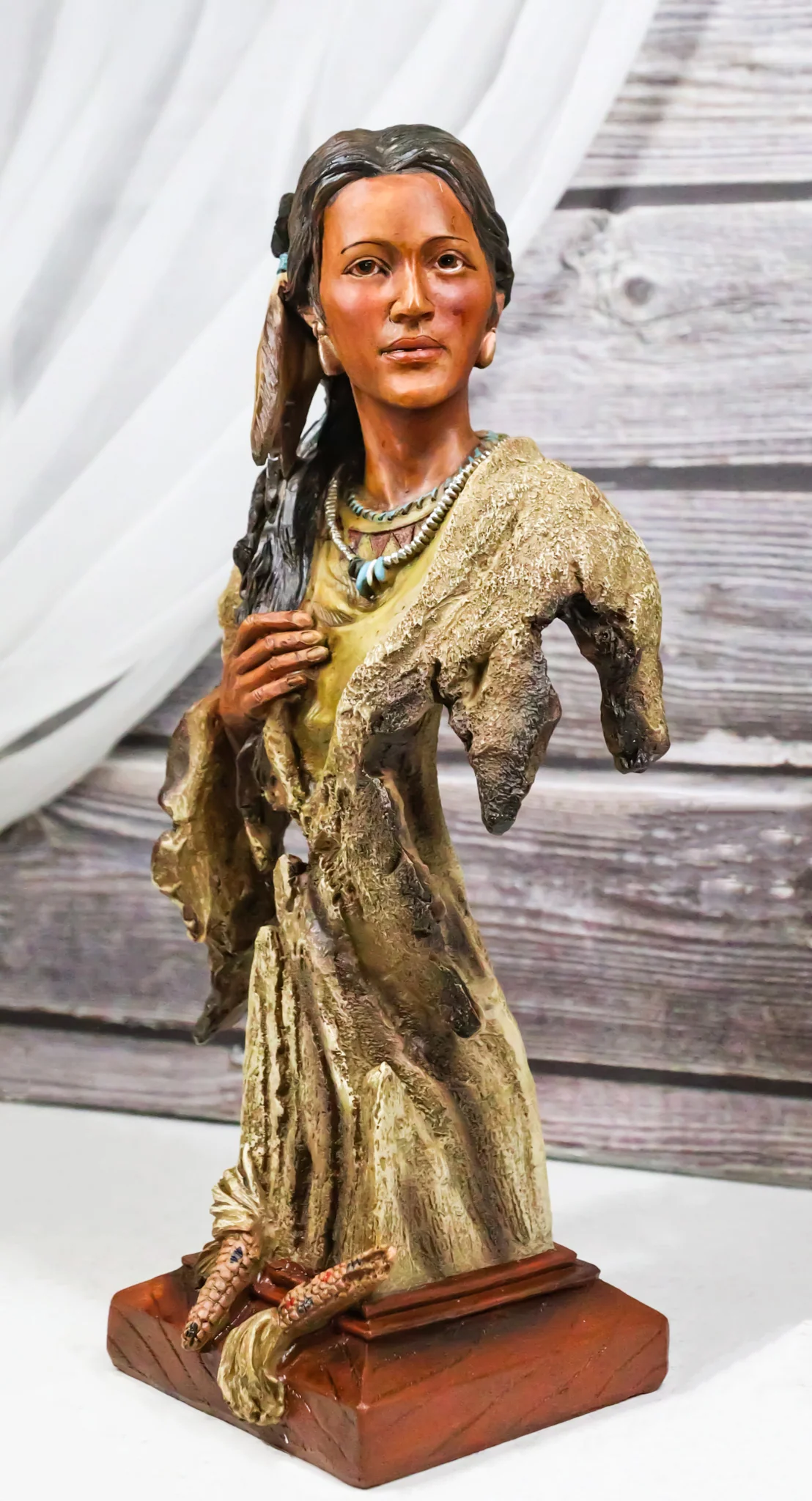 Tribal Native American Indian Lady Princess with Eagle Feathers Bust Figurine - Image 9