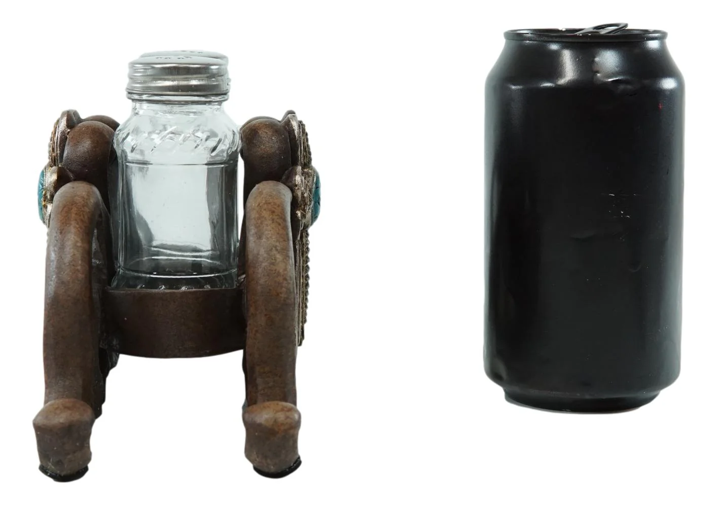 Turquoise Stone Holy Cross with Faux Wood Scroll Vines Salt Pepper Shakers Set - Image 3