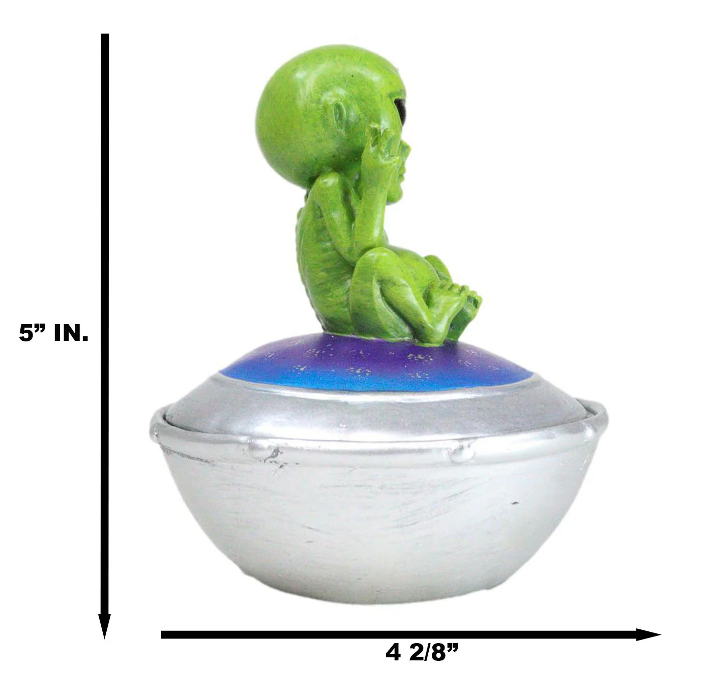 UFO Green Extra Terrestrial Roswell Alien On Spaceship Trinket Box Figurine - Image 7