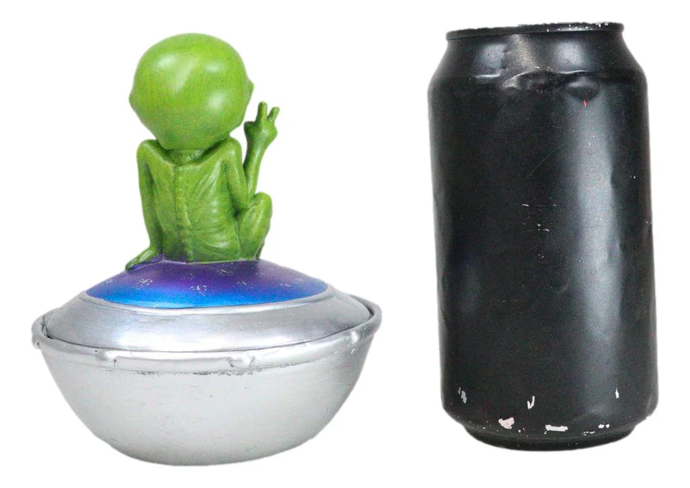 UFO Green Extra Terrestrial Roswell Alien On Spaceship Trinket Box Figurine - Image 8