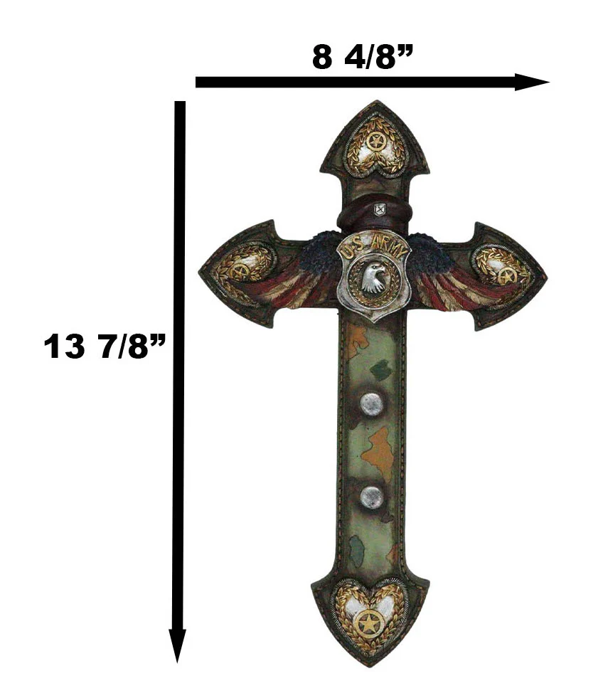 US Army Eagle Badge American Flag Wings Hearts Soldier Camo Memorial Wall Cross - Image 2