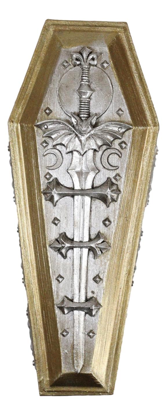 Vampire Dracula Nosferatu Figurine With Bat Moon Sword Coffin Casket Box Set - Image 6