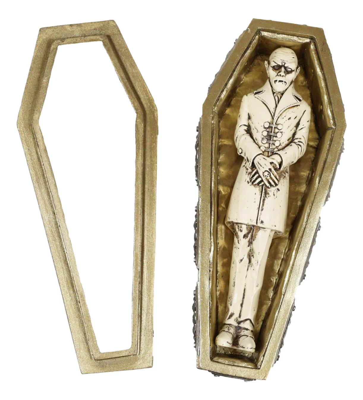 Vampire Dracula Nosferatu Figurine With Bat Moon Sword Coffin Casket Box Set - Image 7
