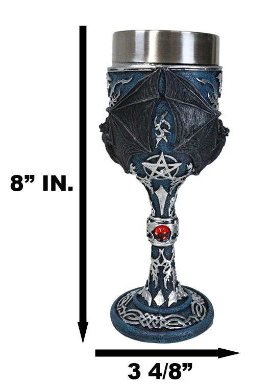 Vampire Flying Bat Blue With Silver Knotwork Scroll Patterns Wine Goblet Chalice - Image 3