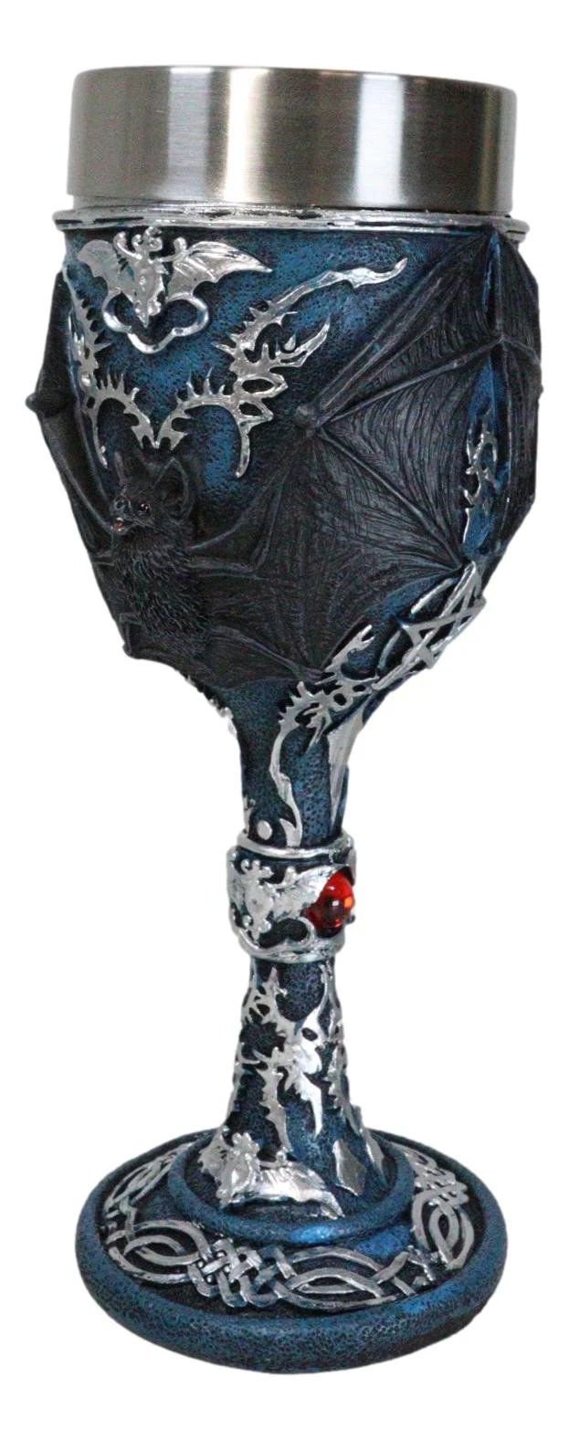 Vampire Flying Bat Blue With Silver Knotwork Scroll Patterns Wine Goblet Chalice - Image 6